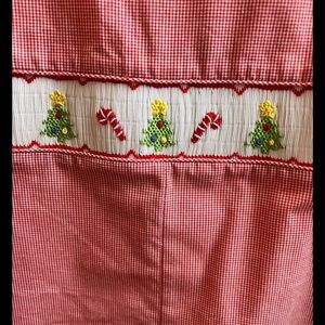 Petit Bebe Red Gingham Smocked Christmas Tree Candy Cane Longall 2T